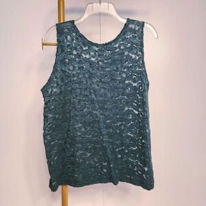 M Dark Green Sheer Lace‎ Tank, Size Medium